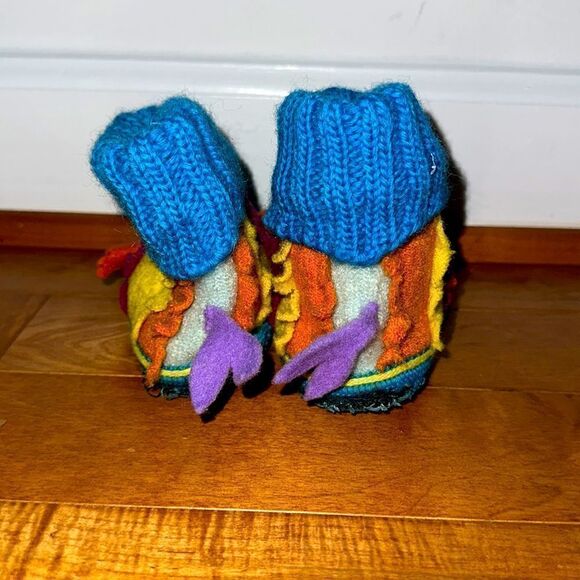 Garnet Hill New Wool Colorful Fish Bootie Slippers Sz 5 - Picture 4 of 7